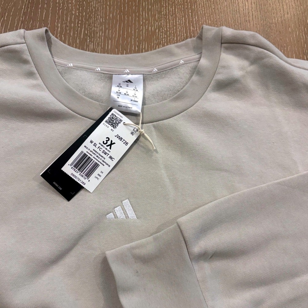 Adidas Womens 3X Beige Crewneck Sweatshirt Wonder Pullover Fleece Athleisure NWT